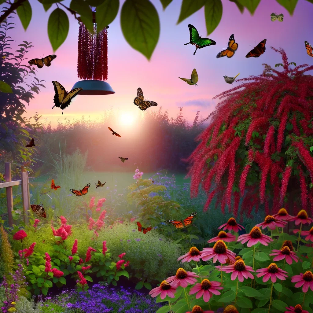 Garden with birds during sunrise - Little Tree Farms